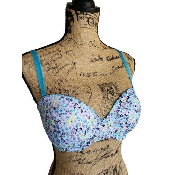Victoria's Secret 34D Bra Push Up Lace Sweetheart Multi-Way Bra Teal 34D NWOT - Picture 1 of 8